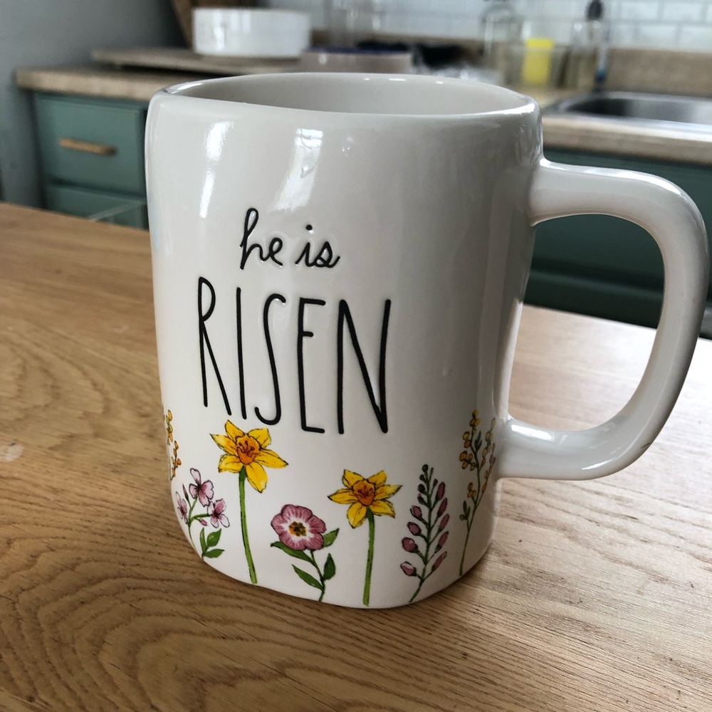 Floral He is Risen Faith Large Mug - Rae Dunn